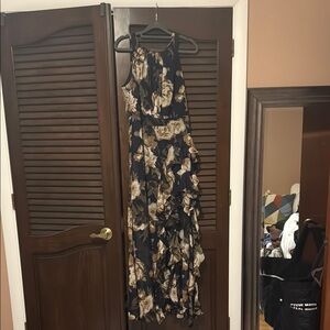 Betsy & Adam Elegant Blue and Cream Maxi